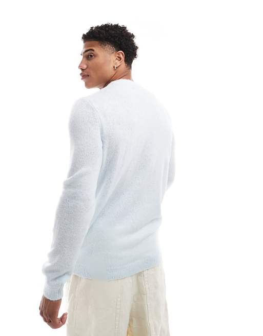 Asos Design Ligthweight Brushed Knitted Sweater In Light Blue