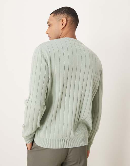Asos Design Relaxed Knit Wide Rib Sweater In Light Green