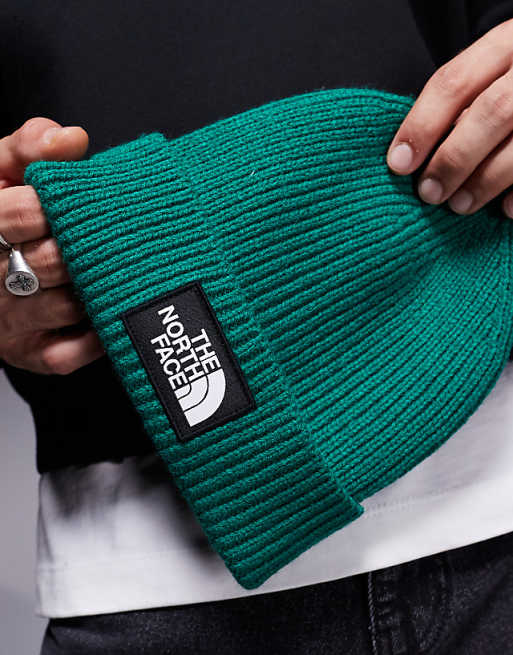 The North Face Logo Box Cuffed Beanie In Evergreen