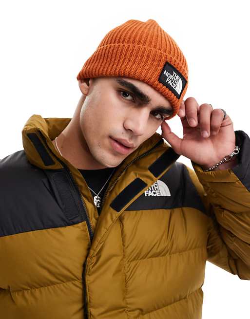 The North Face Logo Box Cuffed Beanie In Copper Brown