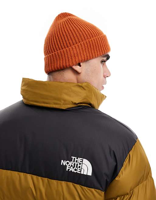 The North Face Logo Box Cuffed Beanie In Copper Brown