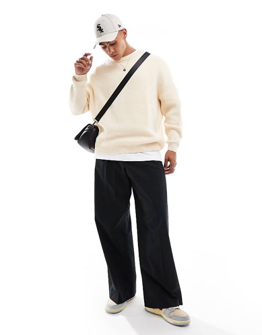 Asos Design Oversized Brushed Knit Sweater In Oatmeal