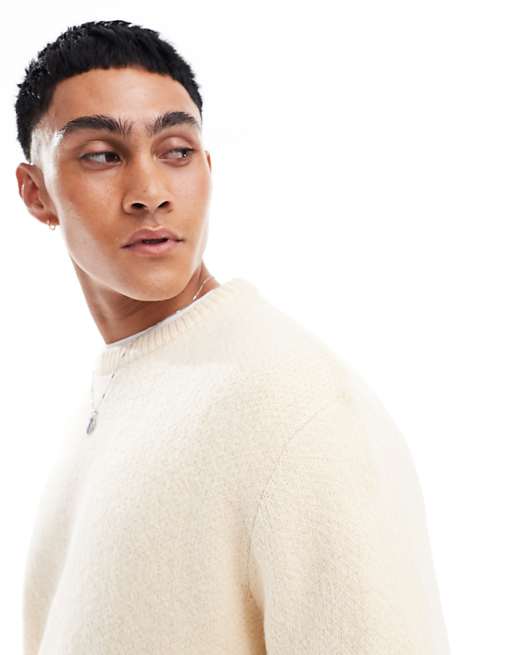 Asos Design Oversized Brushed Knit Sweater In Oatmeal
