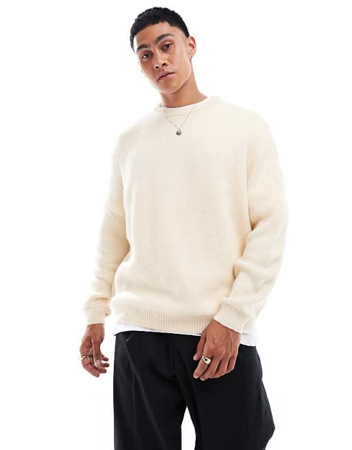 Asos Design Oversized Brushed Knit Sweater In Oatmeal