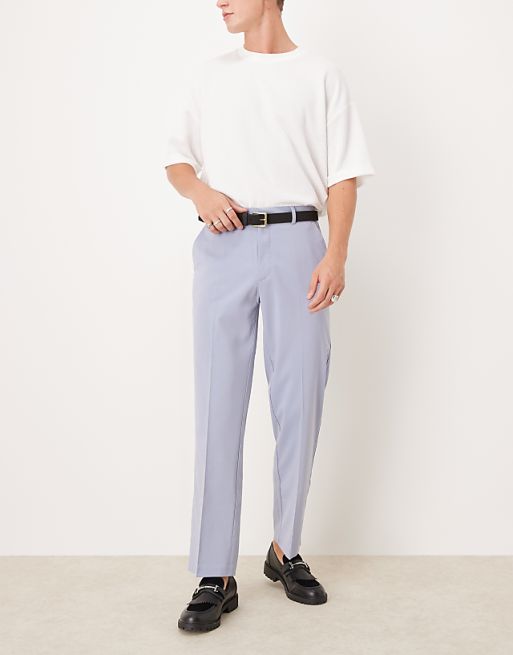 Chino Asos Design Wedding Straight Leg Dress Pants In Dusty Blue