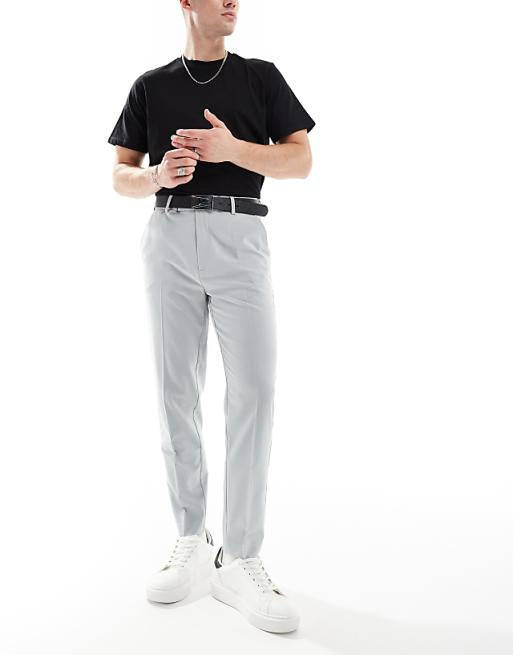 Chino Asos Design Tapered Fit Dress Pants With Cuffs In Light Gray