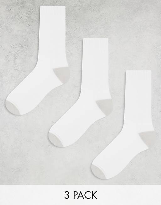 Men ASOS DESIGN 3-pack sport socks in white with gray heel and toe detail