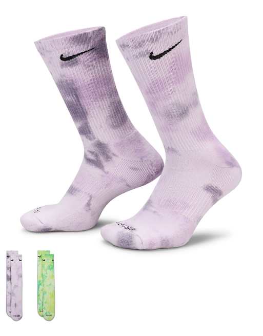 Men Nike Everyday Plus Cushioned 2 pack tie dye crew socks in purple