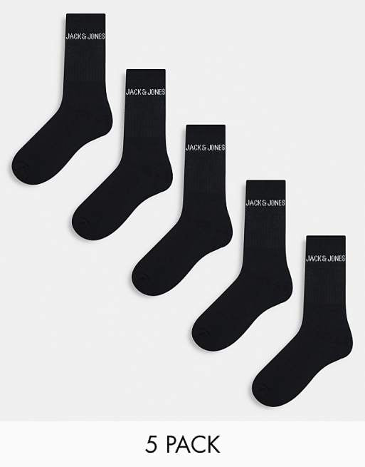 Men Jack & Jones 5 pack ribbed logo socks in black