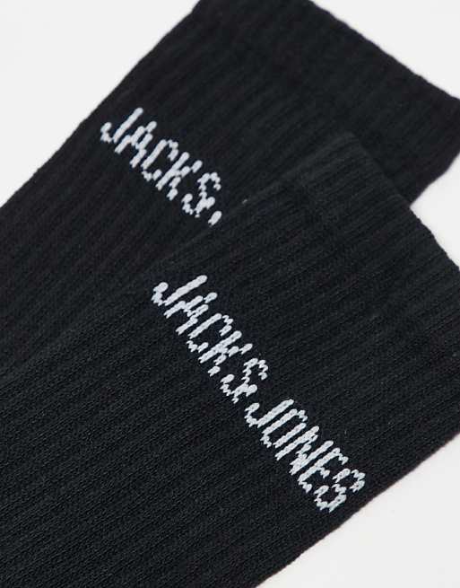 Men Jack & Jones 5 pack ribbed logo socks in black