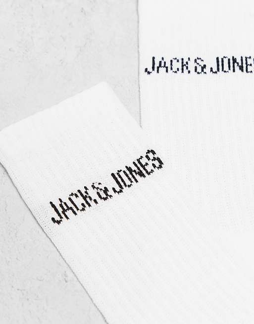 Men Jack & Jones 5 pack ribbed logo socks in white