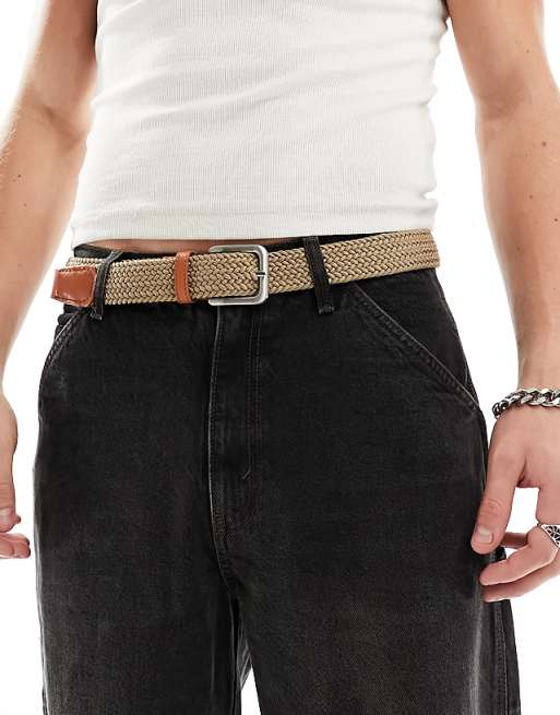 Jack & Jones Woven Belt With Buckle In Tan