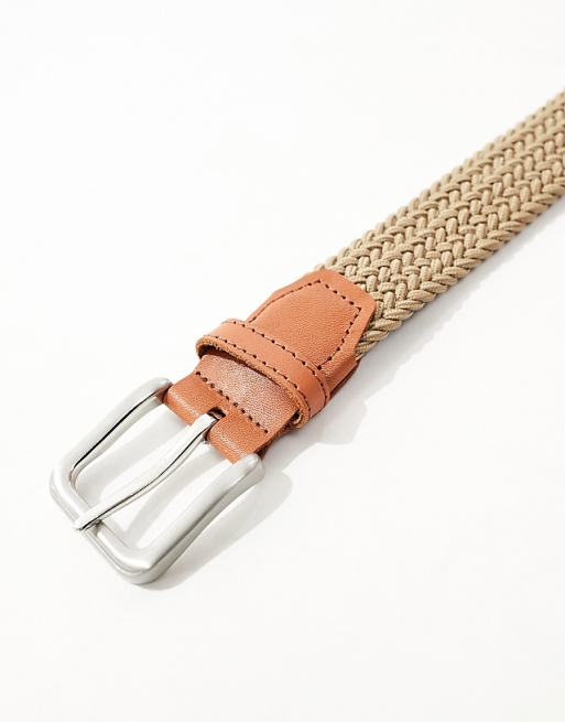 Jack & Jones Woven Belt With Buckle In Tan