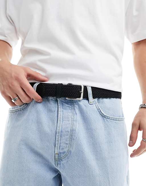 Jack & Jones Woven Belt With Buckle In Black