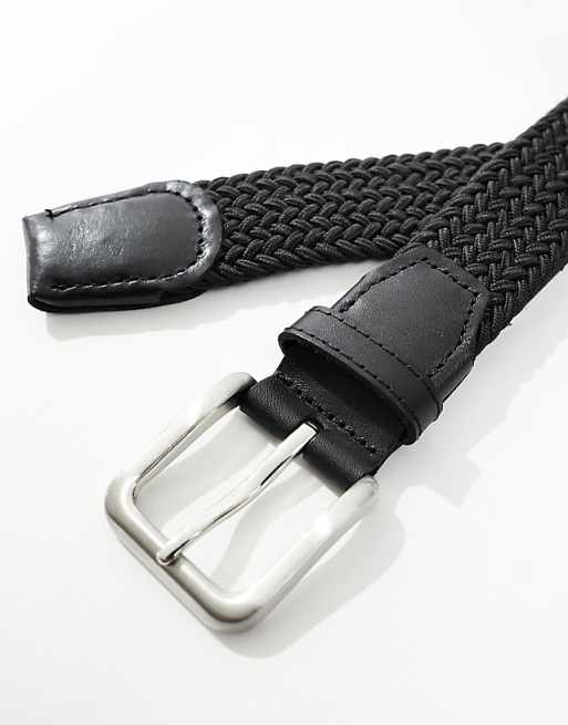 Jack & Jones Woven Belt With Buckle In Black
