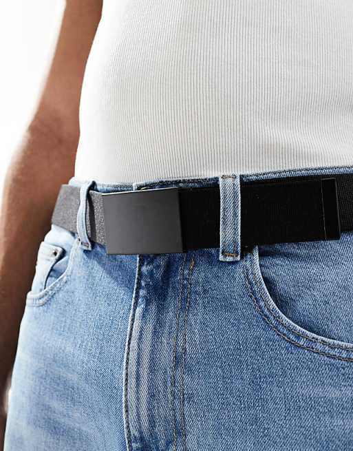 Asos Design Webbing Belt With Matte Black Buckle In Black