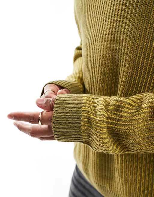 Asos Design Oversized Rib Knit Pleated Fisherman Sweater In Chartreuse