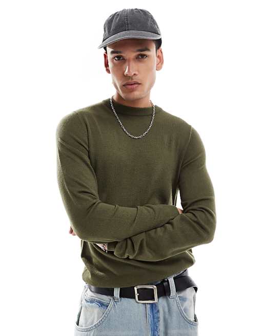 Collusion Soft Knit Crew Neck Sweater In Olive
