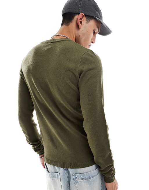 Collusion Soft Knit Crew Neck Sweater In Olive