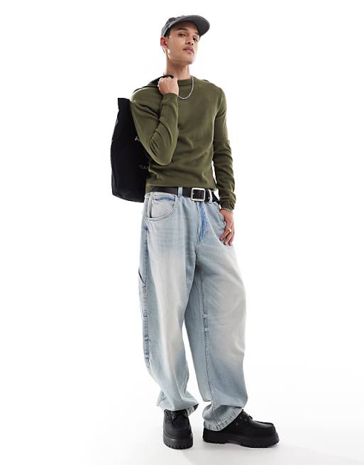 Collusion Soft Knit Crew Neck Sweater In Olive