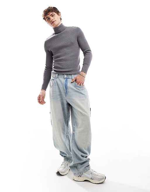 Collusion Soft Knitted Roll Neck In Gray Sweater