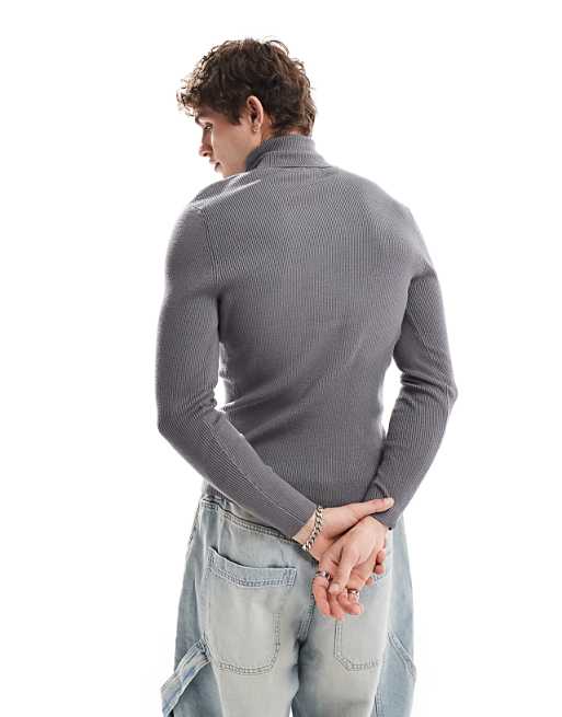 Collusion Soft Knitted Roll Neck In Gray Sweater
