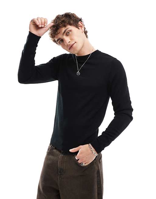 Collusion Soft Knitted Crew Neck Sweater In Black
