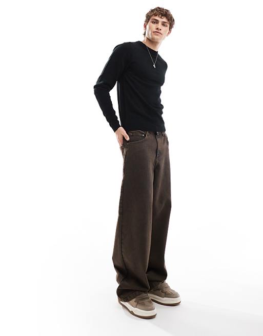 Collusion Soft Knitted Crew Neck Sweater In Black