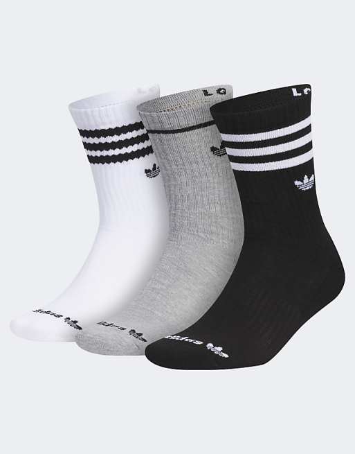 Men adidas Originals Roller 3 pack crew socks in gray multi