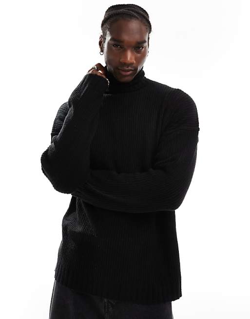 Collusion Oversized Heavy Weight Turtle Neck Sweater In Black