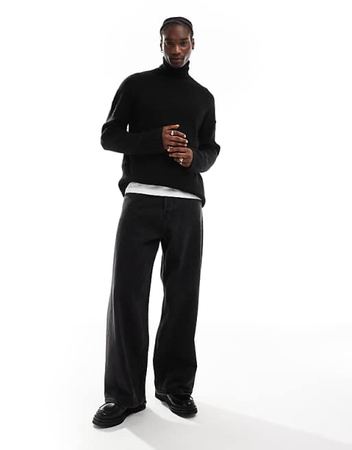 Collusion Oversized Heavy Weight Turtle Neck Sweater In Black