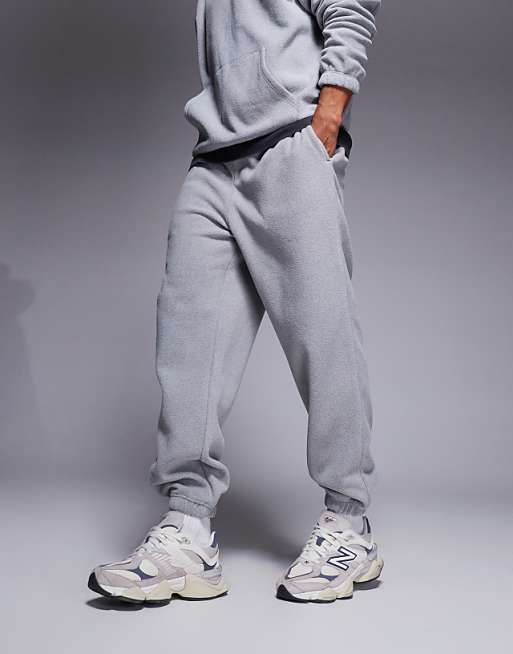 Trousers Asos Design Tapered Fleece In Gray Heather