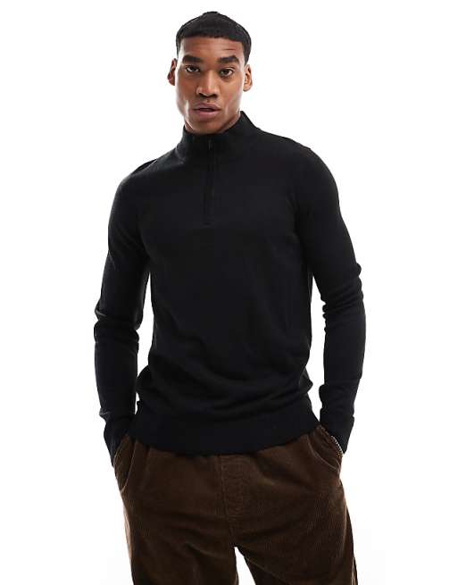 Threadbare soft touch half zip funnel neck sweater in black