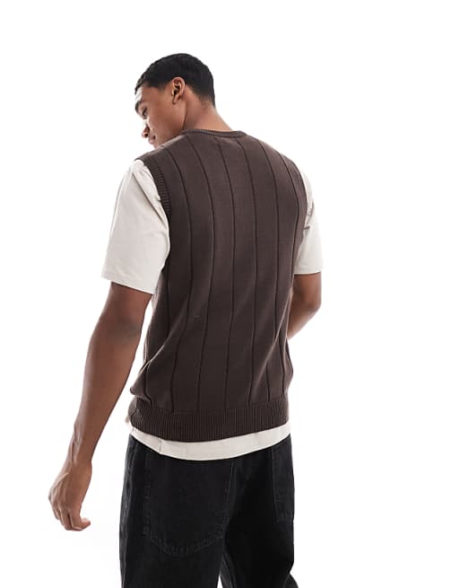 Threadbare Rib Knit Crew Neck Tank Top In Brown Sweater