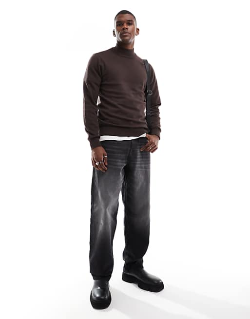 Threadbare cotton turtle neck sweater in brown