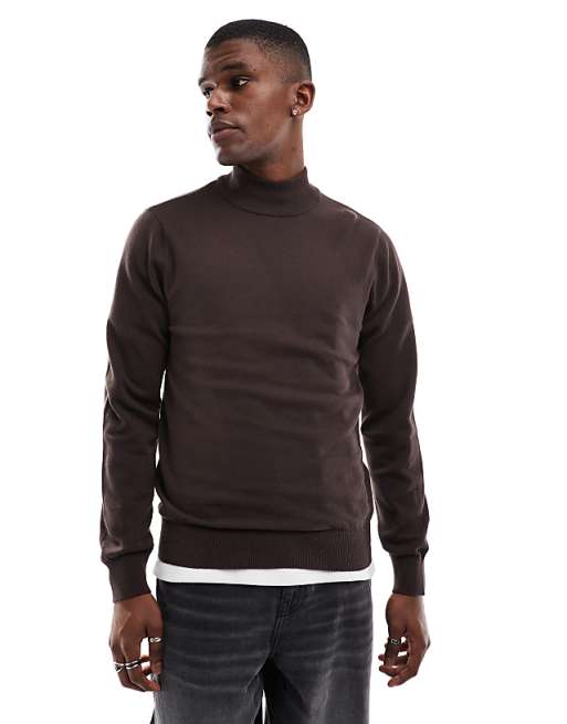 Threadbare cotton turtle neck sweater in brown