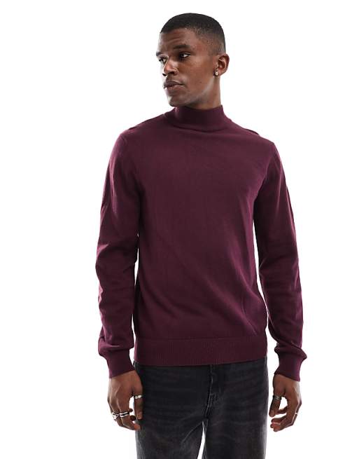 Threadbare cotton turtle neck sweater in burgundy