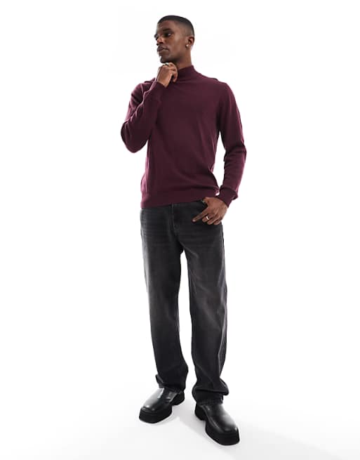 Threadbare cotton turtle neck sweater in burgundy