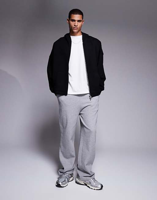 Trousers Asos Design Essential Wide Leg Joggers In Heather Gray
