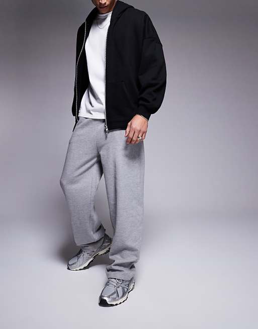 Trousers Asos Design Essential Wide Leg Joggers In Heather Gray