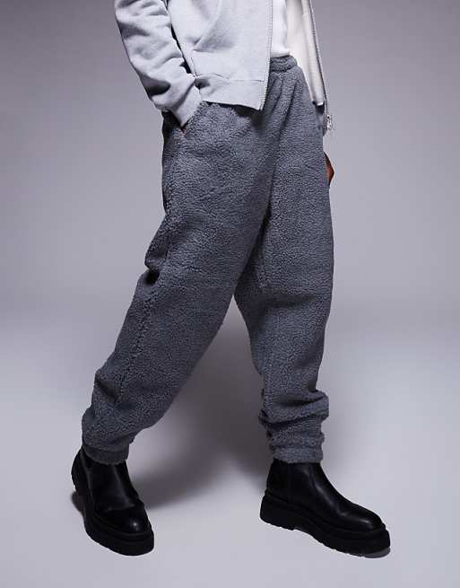 Trousers Asos Design Oversized Borg In Gray