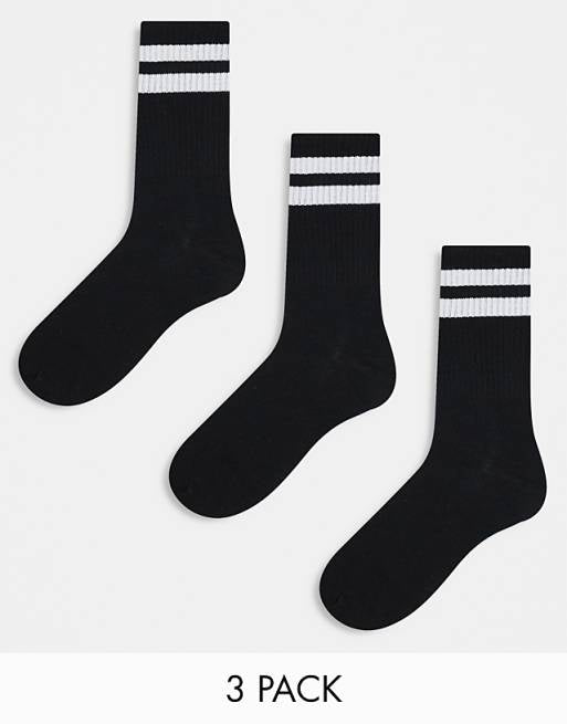 Men Jack & Jones 3 pack striped tennis socks in black