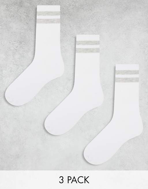 Men Jack & Jones 3 pack striped tennis socks in white