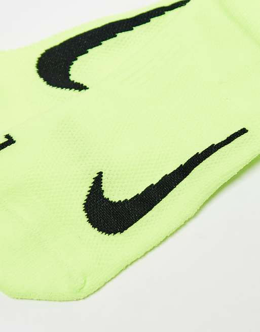 Men Nike Running Multiplier 2-pack crew socks in black and lime