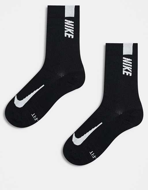 Men Nike Running Multiplier 2 pack crew socks in black