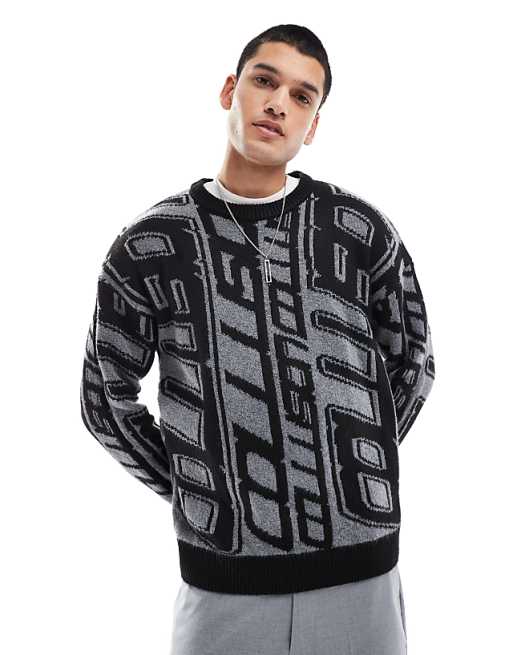 Collusion Jacquard Knit Sweater In Blue