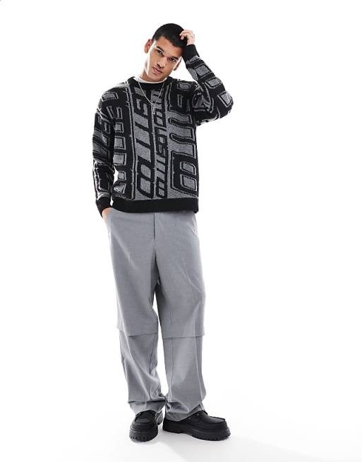 Collusion Jacquard Knit Sweater In Blue