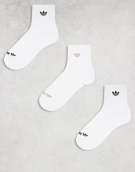 Men adidas Originals Trefoil 2.0 3 pack high quarter socks in white and beige