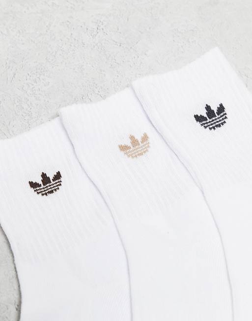 Men adidas Originals Trefoil 2.0 3 pack high quarter socks in white and beige