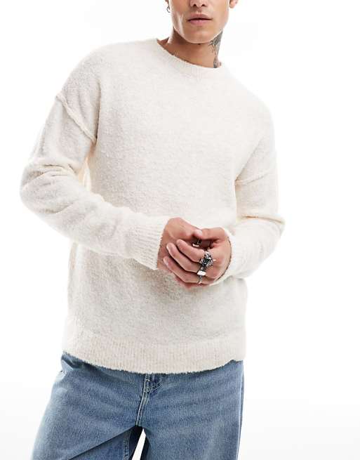 Asos Design Relaxed Textured Knit Lightweight Sweater In Stone